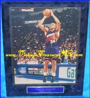 Image for Charles Barkley #34 Phoenix Suns Sports Team Hand-Signed, Autographed (Autograph) Color Glossy Basketball Game “Jump Shot” Action Photograph/Photo & Engraved Wall Plaque Display Set <b><span style='color:red'>*****PRIORITY MAIL SHIPPING INCLUDED – DOMESTIC ORDERS ONLY!*****</span></b><span style='color:purple'>
